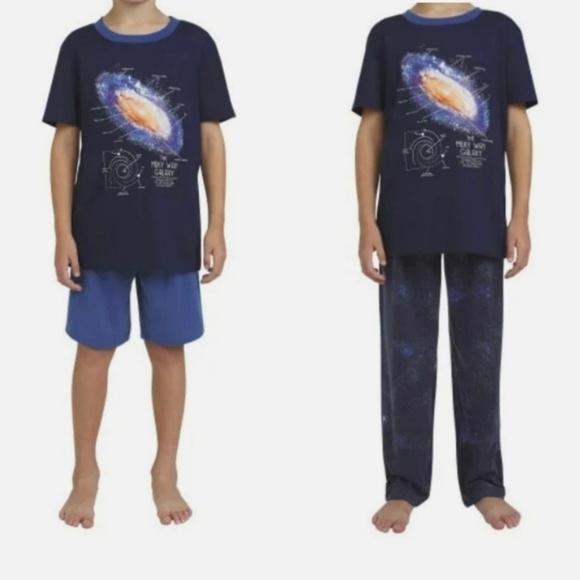 Lands End Galaxy Theme 3 Piece Unisex Pajama Set 10/12 -T Shirt Shorts & Pants - Picture 1 of 5